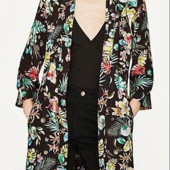 Zara Kimono Open Front Belted Long Tropical Floral Women's Size Medium Boho - Picture 4 of 8